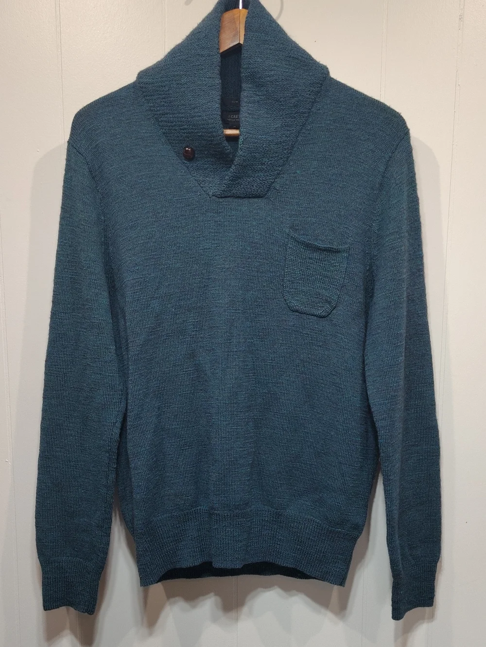 J. Crew Merino Wool Slim Shawl Collar Sweater Size Medium Elbow Patches